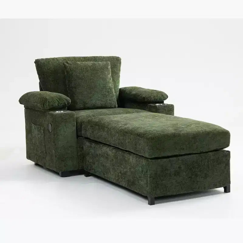 MAYEERTY Divano Oversize in ciniglia con pouf poggiapiedi con portabicchieri e supporto lombare per alleviare il mal di schiena per soggiorno ufficio, verde