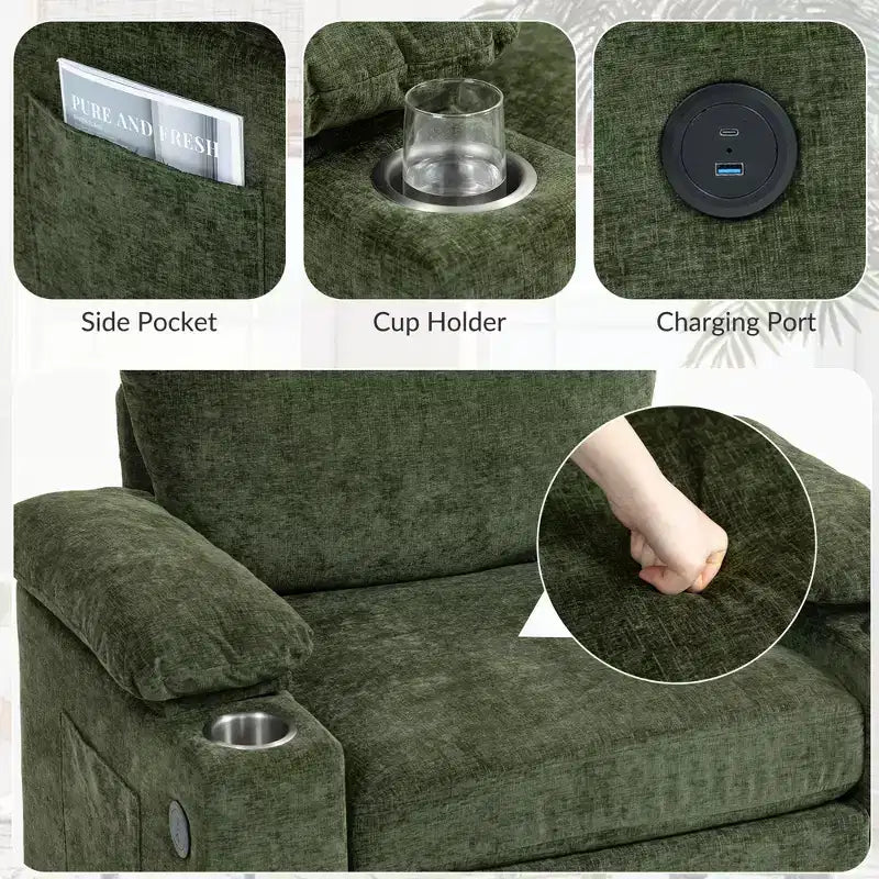 MAYEERTY Divano Oversize in ciniglia con pouf poggiapiedi con portabicchieri e supporto lombare per alleviare il mal di schiena per soggiorno ufficio, verde