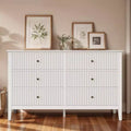 Heynemo Fluted 6 Drawer Dresser, Modern Closet Organizer Dressers, Double Chest of Drawers with Soft Close Drawers, Wood Storage Cabinet, White