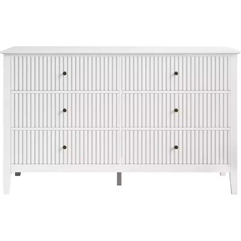 Cassettiera Heynemo Fluted a 6 cassetti, cassettiere moderne per armadio, comò doppio con cassetti a chiusura ammortizzata, mobile contenitore in legno, bianco