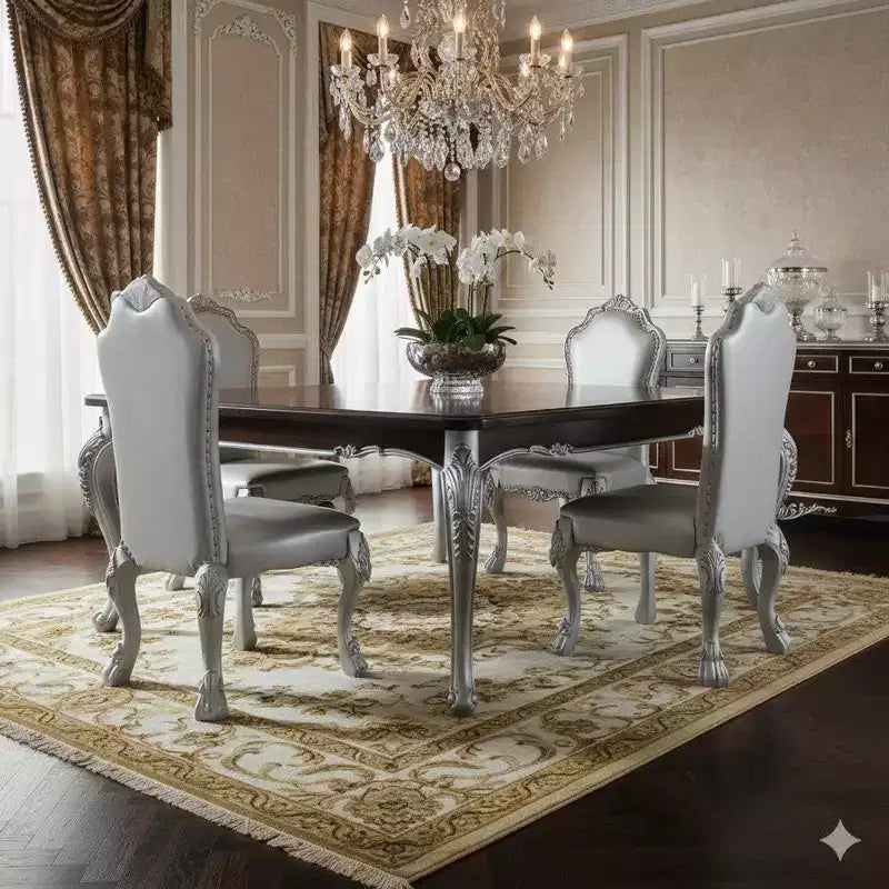 Royal Hampton 25 Inch Side Chair Set of 2, Curved Top, Carved Scrolled Motifs, White