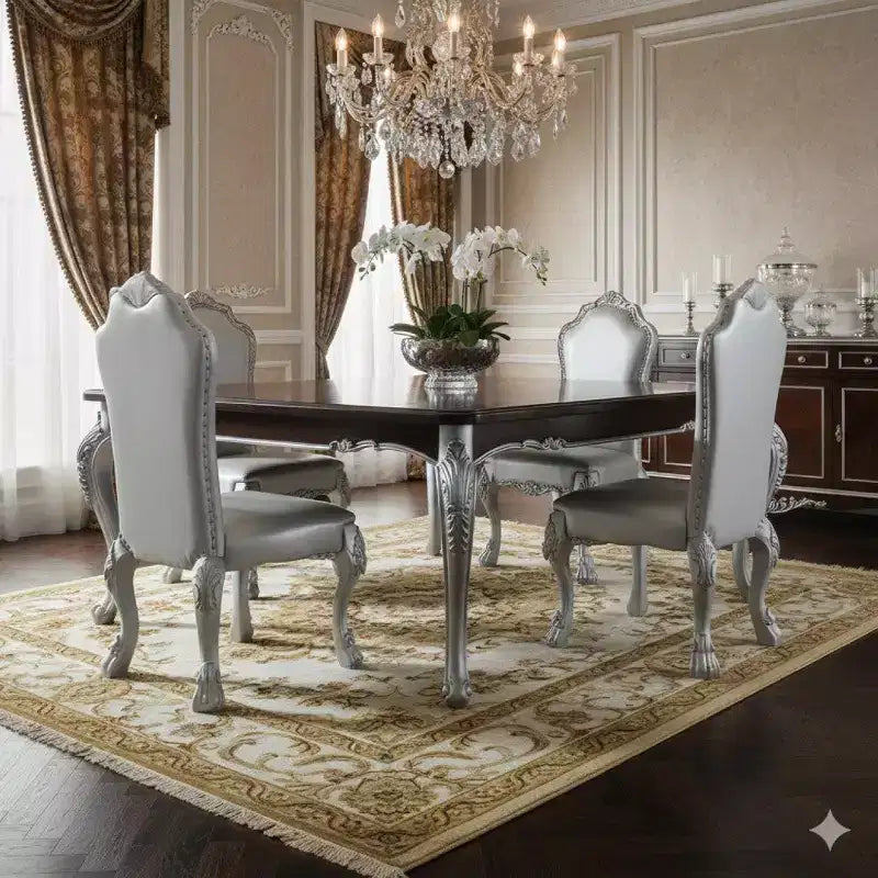 Set di 2 sedie da pranzo Royal Hampton da 25 pollici, schienale curvo, motivi intagliati a voluta, bianche