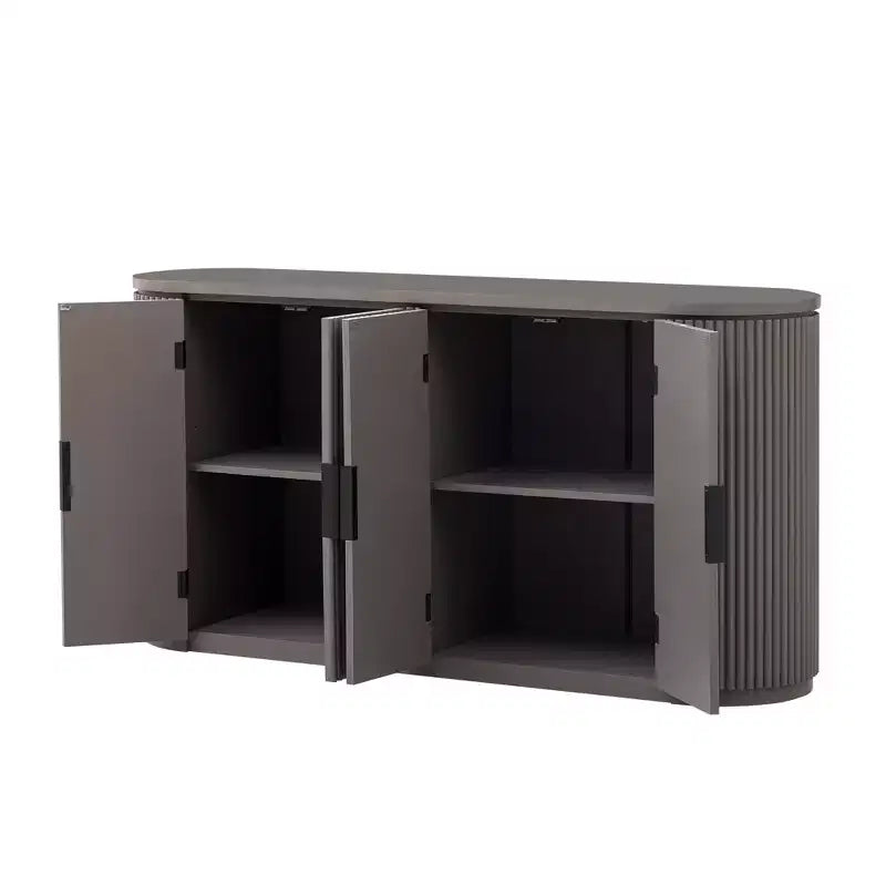 Clihome Credenza a strisce verticali con maniglie in metallo e ripiani regolabili per sala da pranzo, mobile moderno da soggiorno