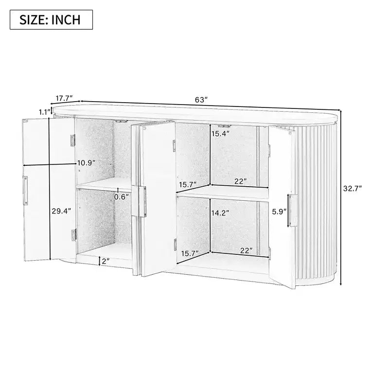 Clihome Credenza a strisce verticali con maniglie in metallo e ripiani regolabili per sala da pranzo, mobile moderno da soggiorno