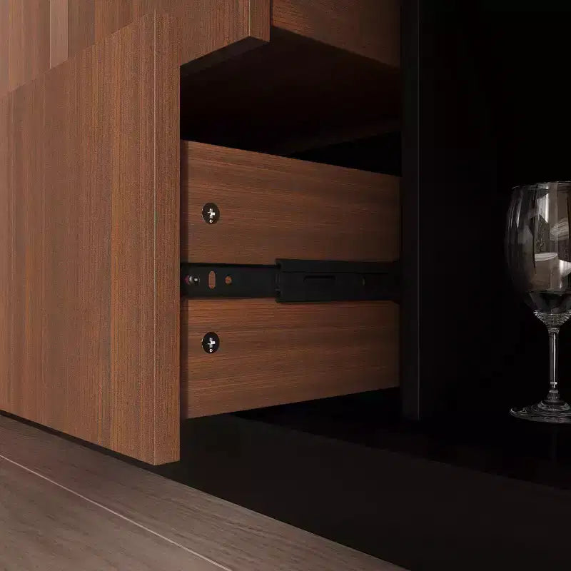 Credenza buffet da cucina multifunzionale Famapy con prese scorrevoli, finitura lucida nera e legno