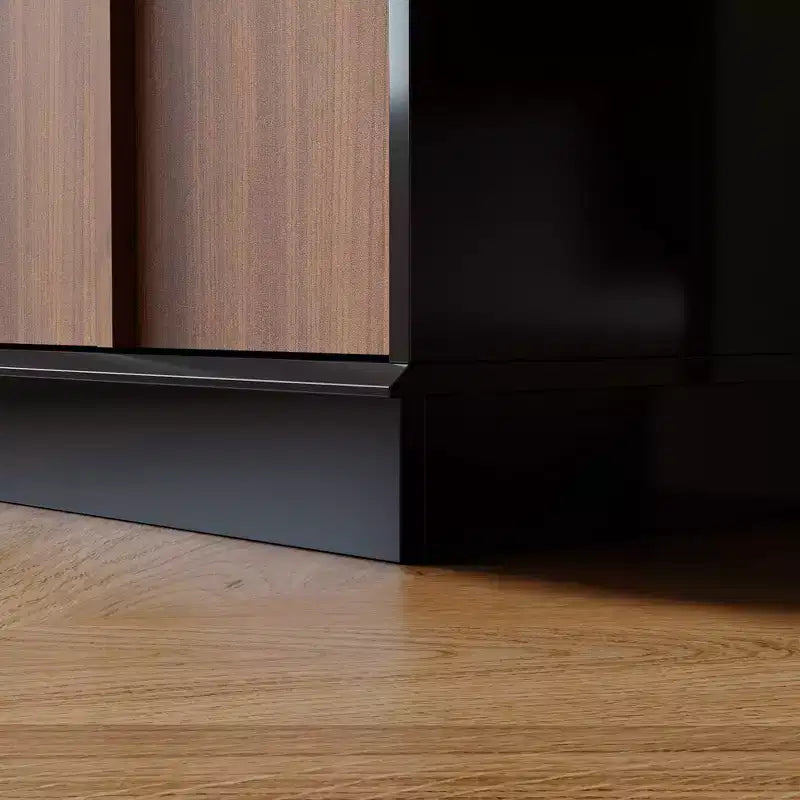 Credenza buffet da cucina multifunzionale Famapy con prese scorrevoli, finitura lucida nera e legno