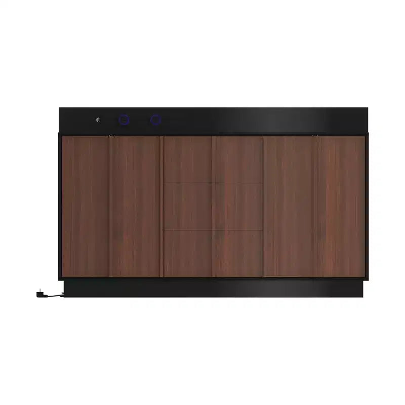 Credenza buffet da cucina multifunzionale Famapy con prese scorrevoli, finitura lucida nera e legno