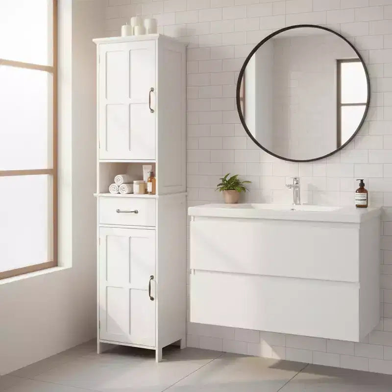 Homy Casa Mobile Alto da Bagno con Cassetto e Doppie Ante, Bianco