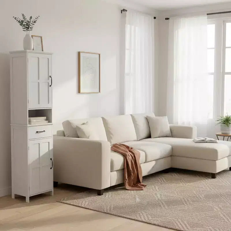 Homy Casa Mobile Alto da Bagno con Cassetto e Doppie Ante, Bianco