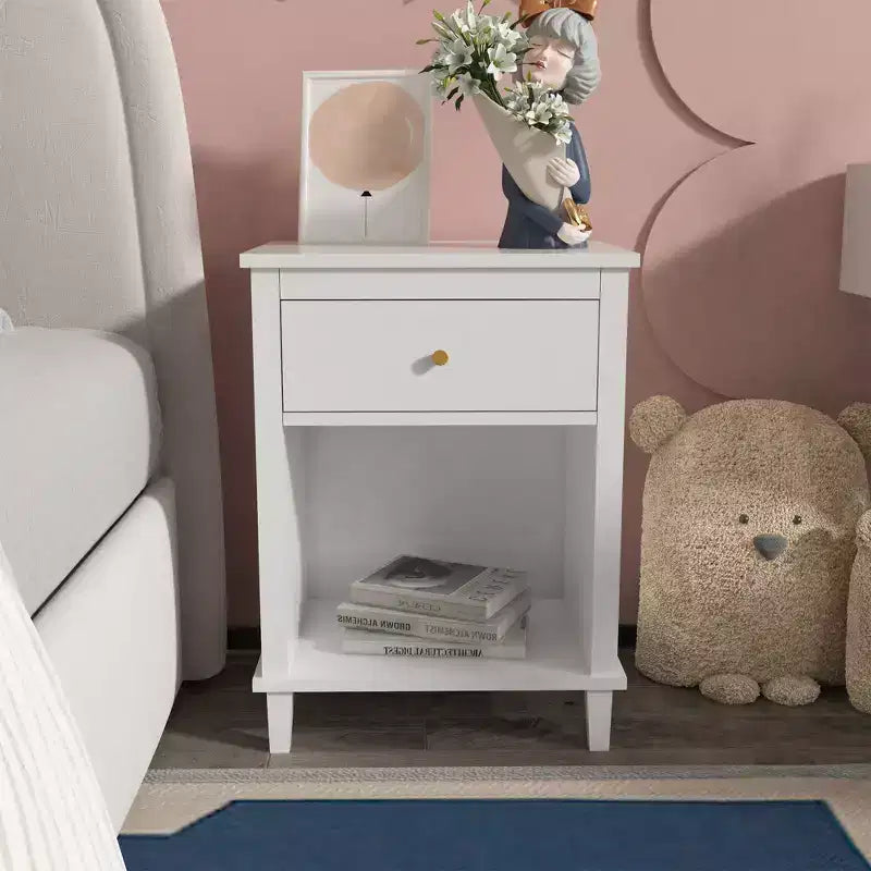 Comodino Rosa in Legno con 1 Cassetto e 1 Ripiano Per Bambini e Adulti
