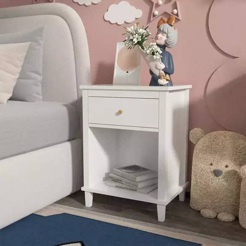 Comodino Rosa in Legno con 1 Cassetto e 1 Ripiano Per Bambini e Adulti