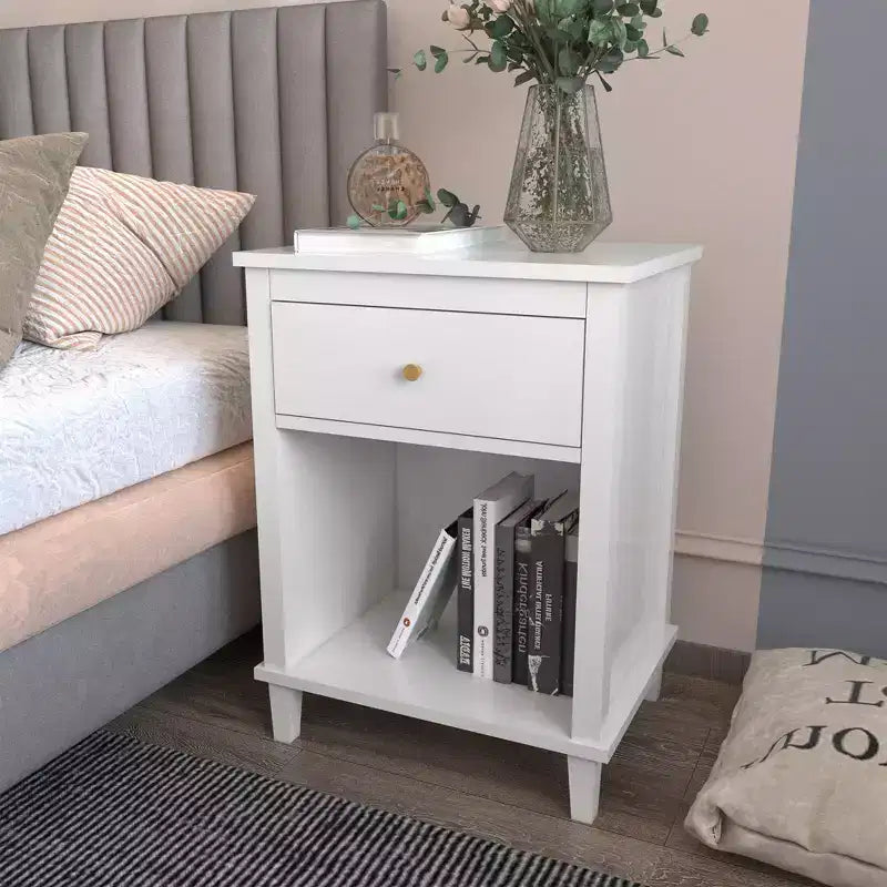 Pink Wooden Nightstand with 1 Drawer & 1 Shelf  For Kids & Adults