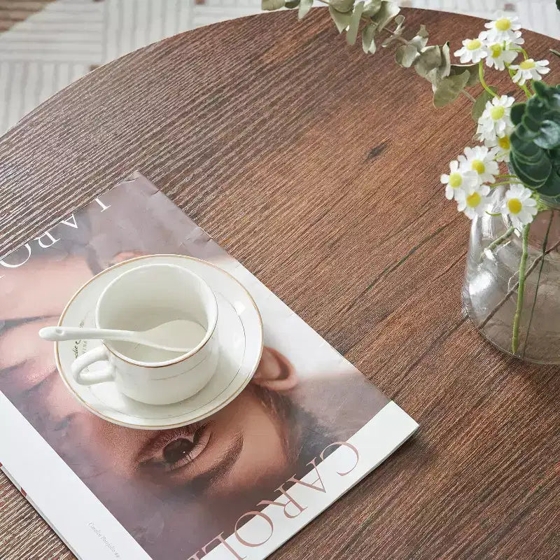 VINGLI Tavolino da caffè rotondo in rovere rustico bianco da 25,6 pollici, tavolino centrale in legno a 2 ripiani con spazio di archiviazione per soggiorno