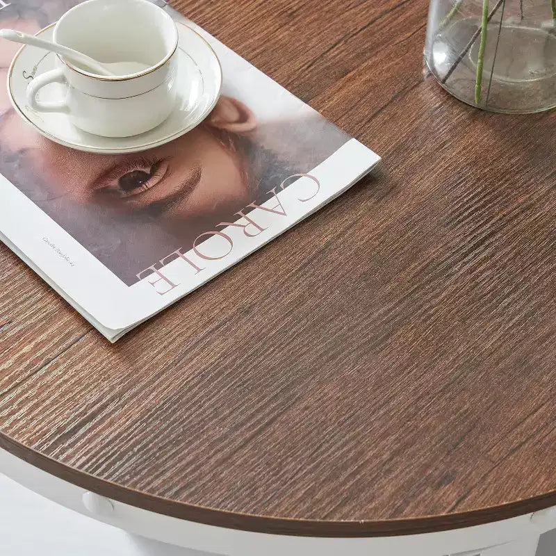 VINGLI Tavolino da caffè rotondo in rovere rustico bianco da 25,6 pollici, tavolino centrale in legno a 2 ripiani con spazio di archiviazione per soggiorno