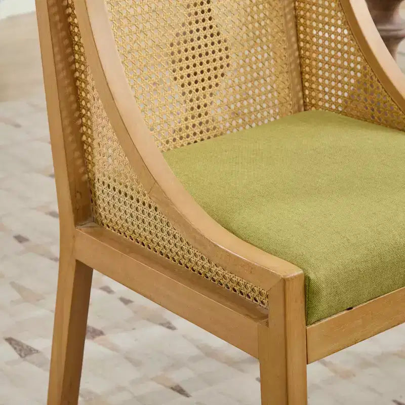 MAYEERTY Sedia da pranzo in rattan - Telaio in legno massello, braccioli decorativi, seduta in lino, stile rustico, finitura naturale, confezione singola