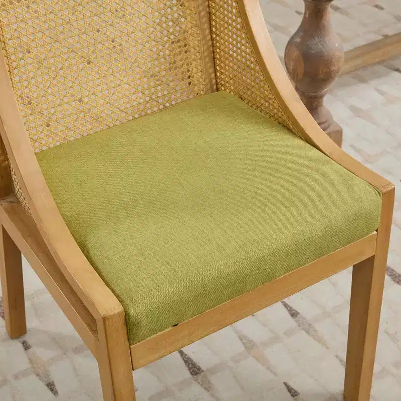 MAYEERTY Sedia da pranzo in rattan - Telaio in legno massello, braccioli decorativi, seduta in lino, stile rustico, finitura naturale, confezione singola