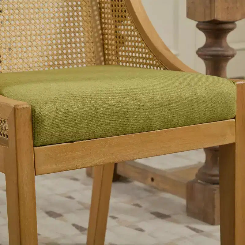 MAYEERTY Sedia da pranzo in rattan - Telaio in legno massello, braccioli decorativi, seduta in lino, stile rustico, finitura naturale, confezione singola