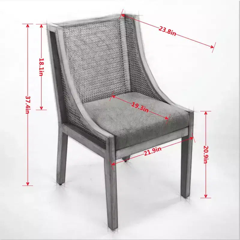 MAYEERTY Sedia da pranzo in rattan - Telaio in legno massello, braccioli decorativi, seduta in lino, stile rustico, finitura naturale, confezione singola