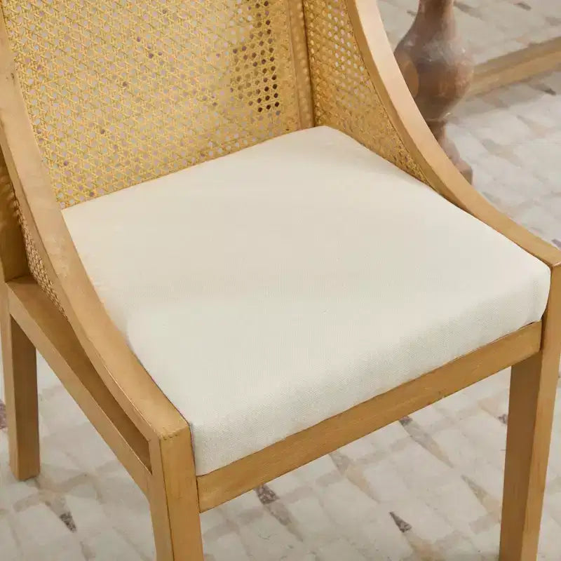 MAYEERTY Sedia da pranzo in rattan - Telaio in legno massello, braccioli decorativi, seduta in lino, stile rustico, finitura naturale, confezione singola