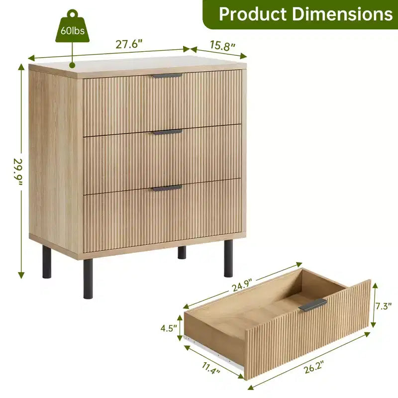 Comodino con cassetti spaziosi e gambe in metallo, comodino/tavolino compatto in legno adatto per camere da letto e soggiorni.