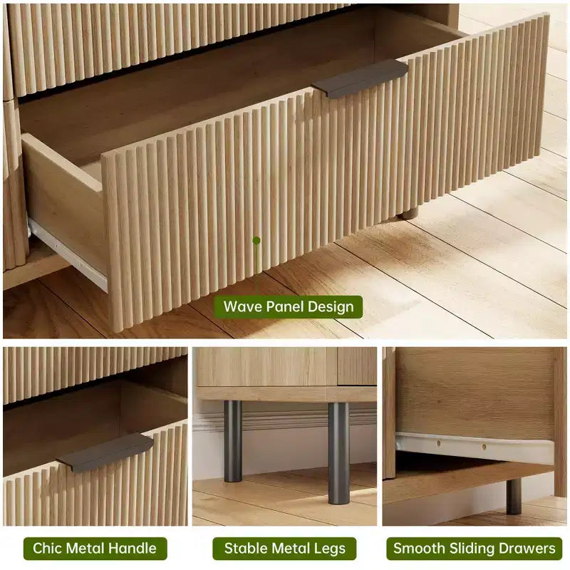 Comodino con cassetti spaziosi e gambe in metallo, comodino/tavolino compatto in legno adatto per camere da letto e soggiorni.