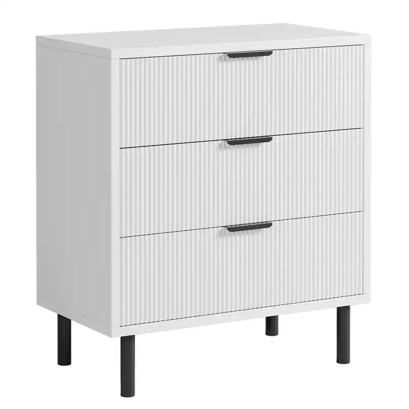 Comodino con cassetti spaziosi e gambe in metallo, comodino/tavolino compatto in legno adatto per camere da letto e soggiorni.