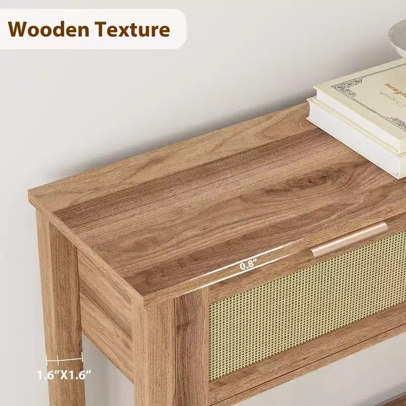 Tavolini Console a 43 Pollici in Rattan Stile Fattoria per Ingresso, Tavolo Stretto in Legno Dietro il Divano, Tavolo Console Boho per Soggiorno