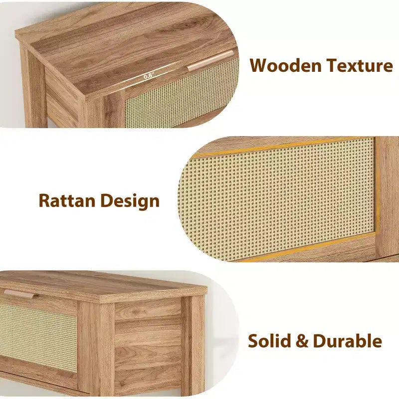 Tavolini Console a 43 Pollici in Rattan Stile Fattoria per Ingresso, Tavolo Stretto in Legno Dietro il Divano, Tavolo Console Boho per Soggiorno