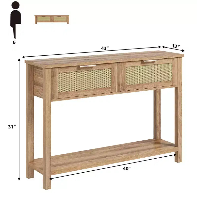 Tavolini Console a 43 Pollici in Rattan Stile Fattoria per Ingresso, Tavolo Stretto in Legno Dietro il Divano, Tavolo Console Boho per Soggiorno