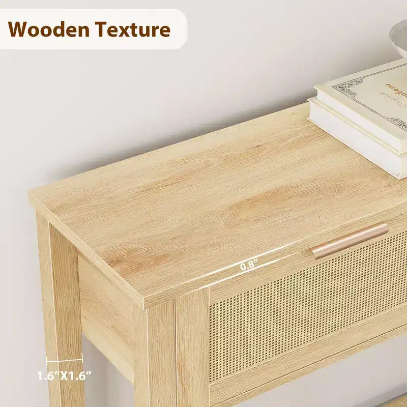 Tavolini Console a 43 Pollici in Rattan Stile Fattoria per Ingresso, Tavolo Stretto in Legno Dietro il Divano, Tavolo Console Boho per Soggiorno