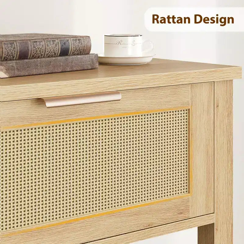 Tavolini Console a 43 Pollici in Rattan Stile Fattoria per Ingresso, Tavolo Stretto in Legno Dietro il Divano, Tavolo Console Boho per Soggiorno
