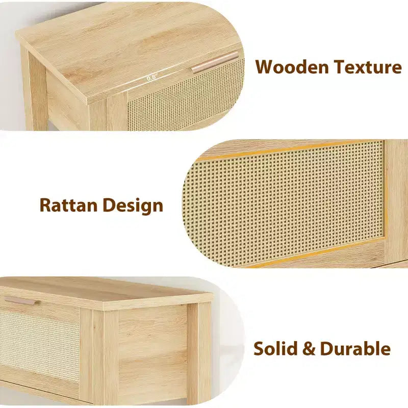 Tavolini Console a 43 Pollici in Rattan Stile Fattoria per Ingresso, Tavolo Stretto in Legno Dietro il Divano, Tavolo Console Boho per Soggiorno