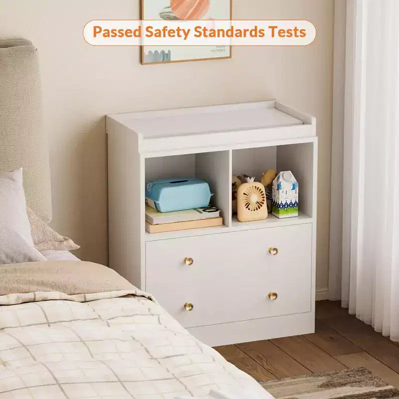 Fasciatoio Armadio Comodino Moderno con 2 Cassetti e Fasciatoio per la Cameretta dei Bambini (1 Pezzo)