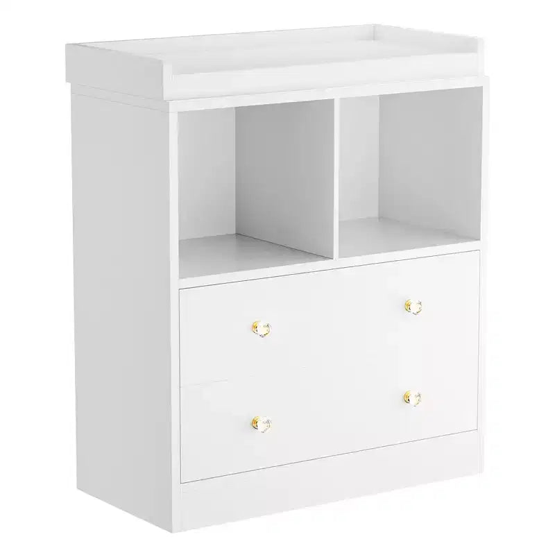Fasciatoio Armadio Comodino Moderno con 2 Cassetti e Fasciatoio per la Cameretta dei Bambini (1 Pezzo)