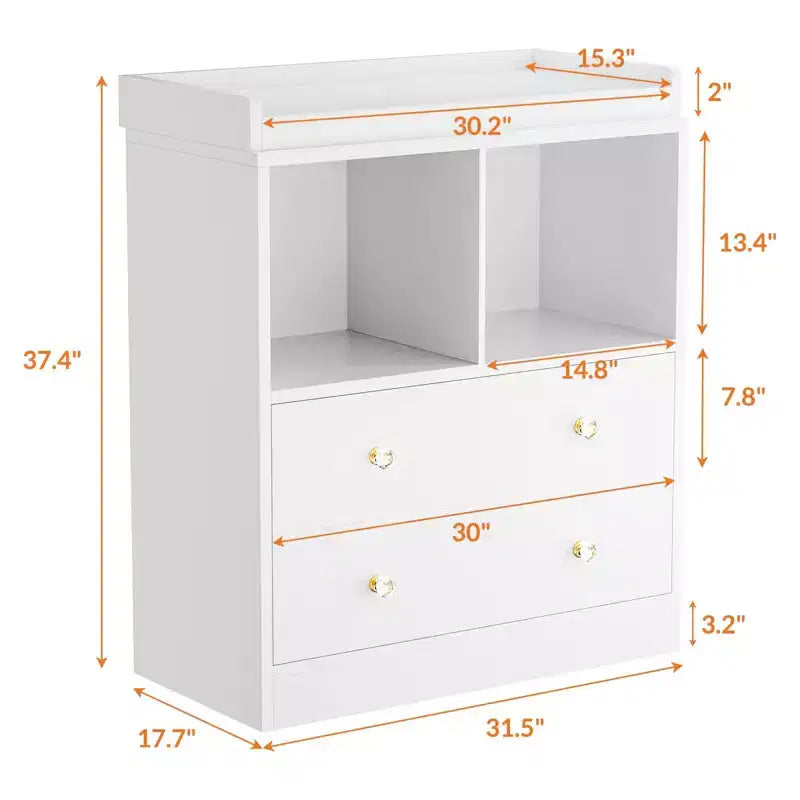 Fasciatoio Armadio Comodino Moderno con 2 Cassetti e Fasciatoio per la Cameretta dei Bambini (1 Pezzo)