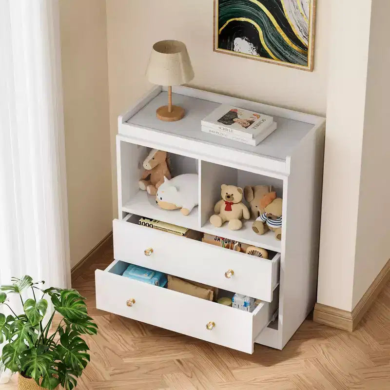 Fasciatoio Armadio Comodino Moderno con 2 Cassetti e Fasciatoio per la Cameretta dei Bambini (1 Pezzo)