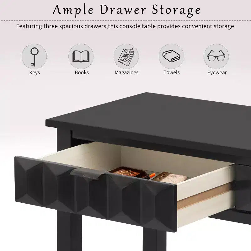 Clihome 60 Tavolo d'ingresso impiallacciato in abete con frontali a nido d'ape, Tavolo console moderno ed elegante con 3 cassetti e gambe in abete massello