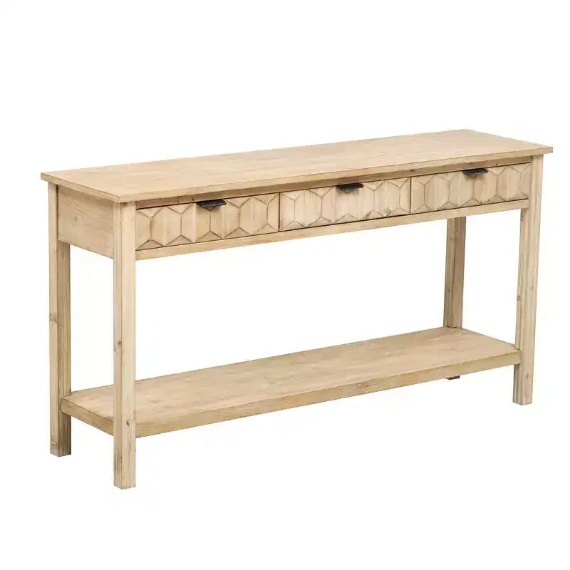 Clihome 60 Tavolo d'ingresso impiallacciato in abete con frontali a nido d'ape, Tavolo console moderno ed elegante con 3 cassetti e gambe in abete massello