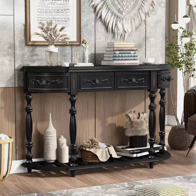 Clihome 52 Tavolo Consolle Curvo Moderno e Contemporaneo, Tavolo da Divano, Tavolo d'Ingresso con 4 Cassetti e 1 Ripiano per Soggiorno, Corridoio