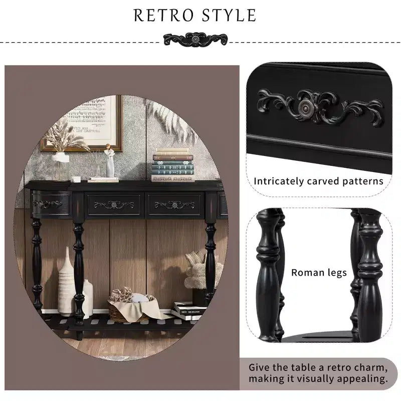 Clihome 52 Tavolo Consolle Curvo Moderno e Contemporaneo, Tavolo da Divano, Tavolo d'Ingresso con 4 Cassetti e 1 Ripiano per Soggiorno, Corridoio