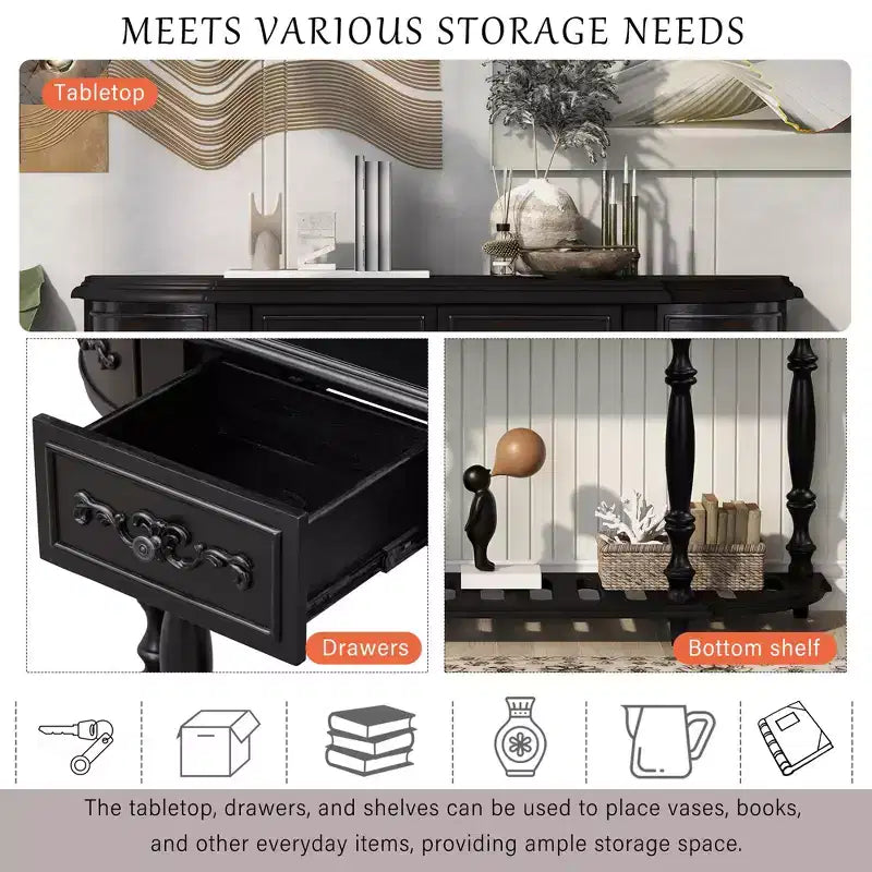 Clihome 52 Tavolo Consolle Curvo Moderno e Contemporaneo, Tavolo da Divano, Tavolo d'Ingresso con 4 Cassetti e 1 Ripiano per Soggiorno, Corridoio