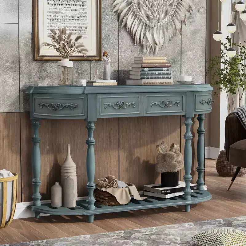 Clihome 52 Tavolo Consolle Curvo Moderno e Contemporaneo, Tavolo da Divano, Tavolo d'Ingresso con 4 Cassetti e 1 Ripiano per Soggiorno, Corridoio