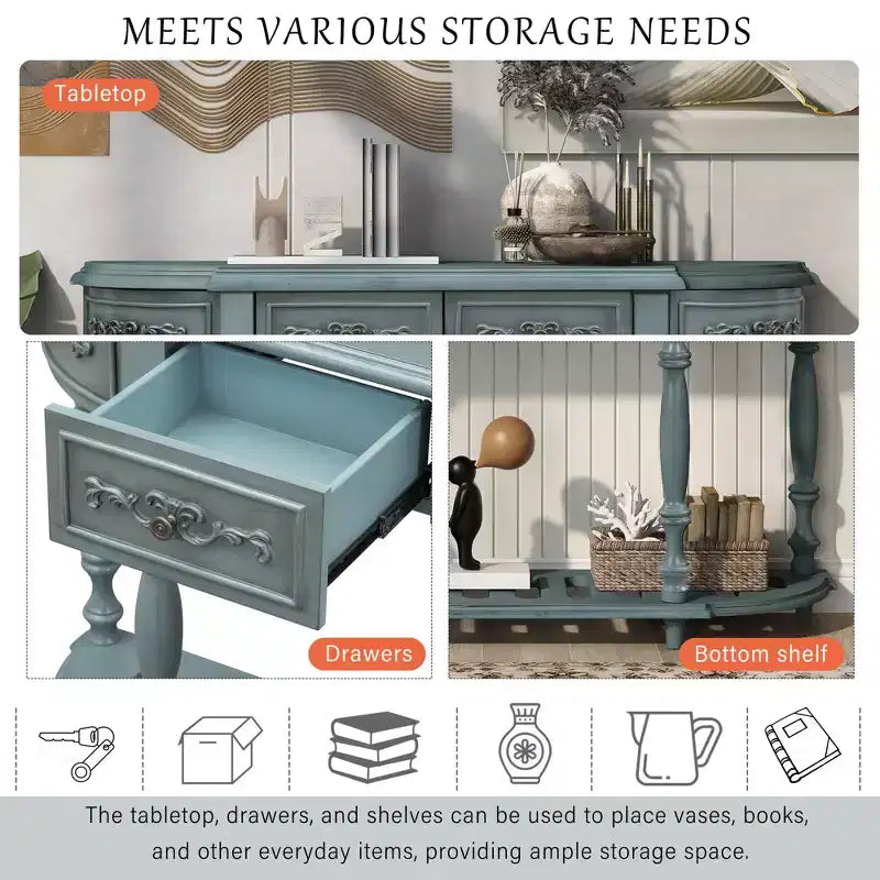 Clihome 52 Tavolo Consolle Curvo Moderno e Contemporaneo, Tavolo da Divano, Tavolo d'Ingresso con 4 Cassetti e 1 Ripiano per Soggiorno, Corridoio
