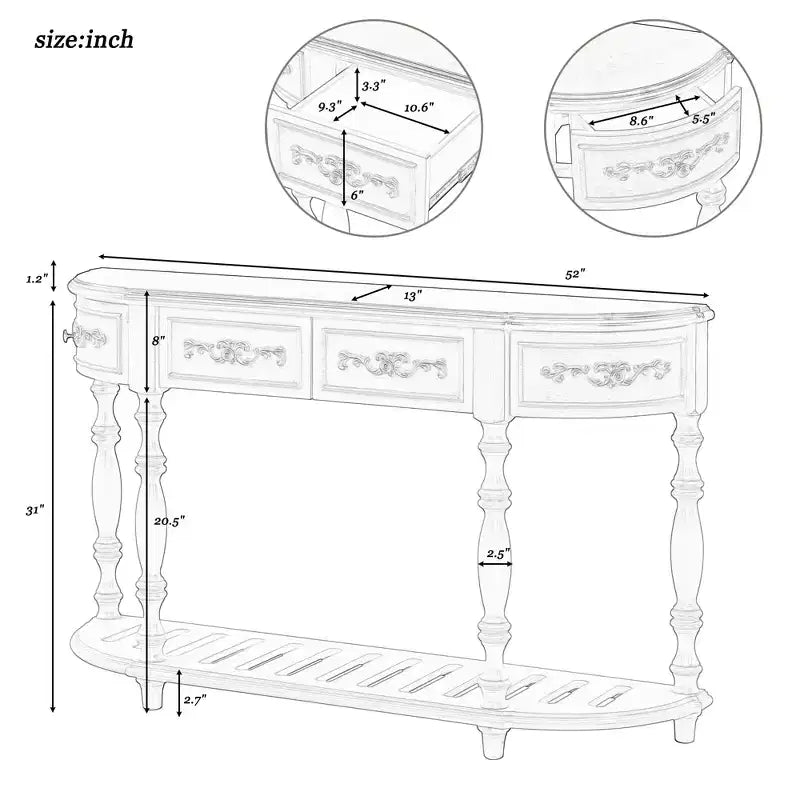 Clihome 52 Tavolo Consolle Curvo Moderno e Contemporaneo, Tavolo da Divano, Tavolo d'Ingresso con 4 Cassetti e 1 Ripiano per Soggiorno, Corridoio