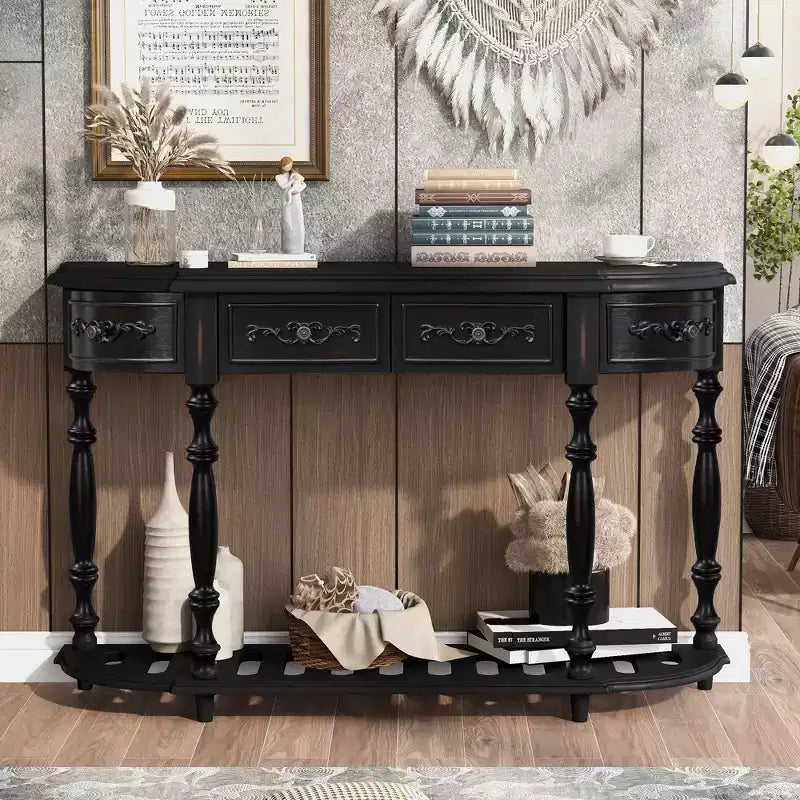 Clihome 52 Tavolo Consolle Curvo Moderno e Contemporaneo, Tavolo da Divano, Tavolo d'Ingresso con 4 Cassetti e 1 Ripiano per Soggiorno, Corridoio