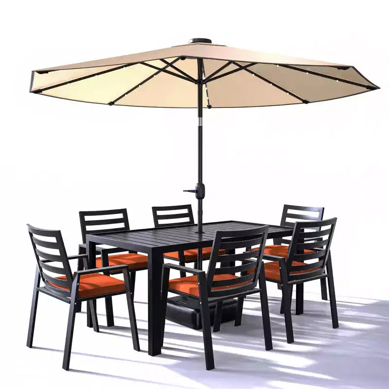 LesiureMod Chelsea Set da Pranzo da Esterno 7 Pezzi - Tavolo da Pranzo in Alluminio con Foro per Ombrellone e Sedie con Braccioli e Cuscini