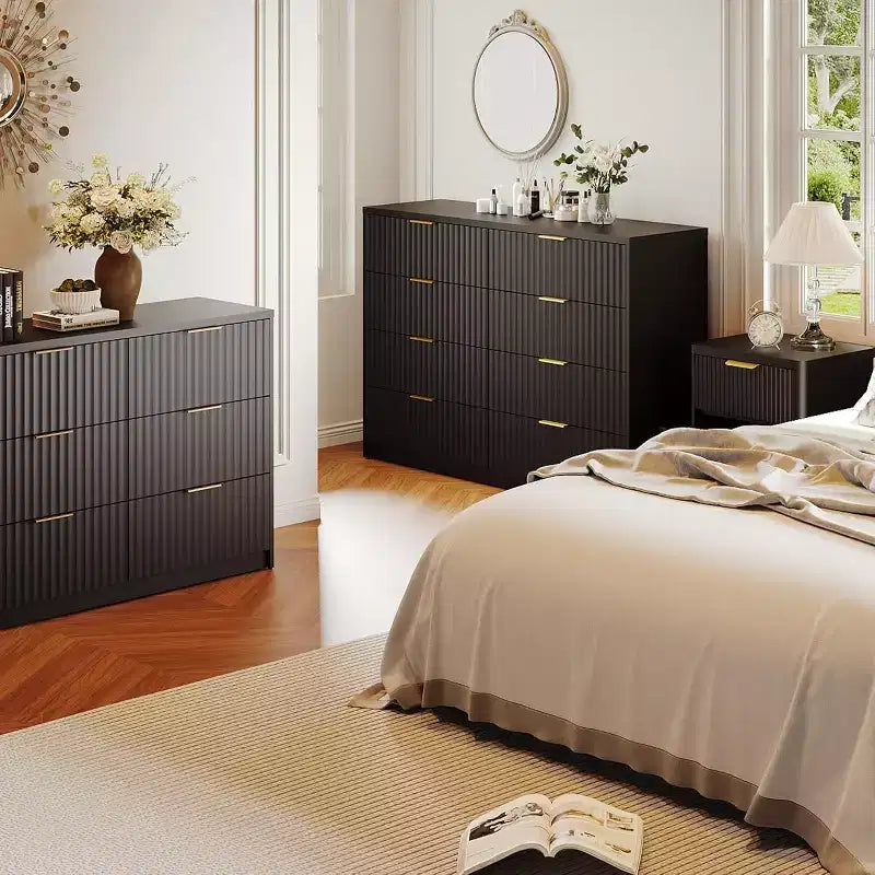 Modern Fluted 8/9-Drawer Dresser, Dresser for Bedroom Chest of Drawers, Storage Organizer for Living Room Hallway Entryway, Wood Color/Black/White