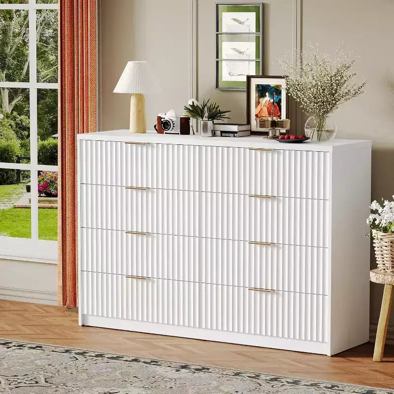 Modern Fluted 8/9-Drawer Dresser, Dresser for Bedroom Chest of Drawers, Storage Organizer for Living Room Hallway Entryway, Wood Color/Black/White