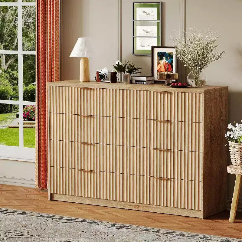 Modern Fluted 8/9-Drawer Dresser, Dresser for Bedroom Chest of Drawers, Storage Organizer for Living Room Hallway Entryway, Wood Color/Black/White