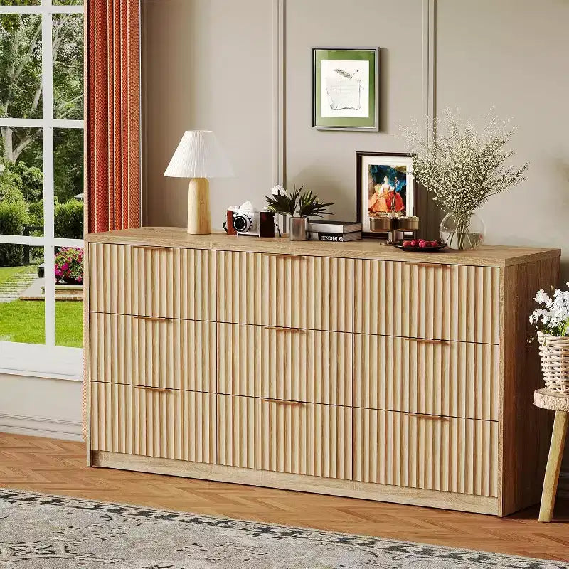 Modern Fluted 8/9-Drawer Dresser, Dresser for Bedroom Chest of Drawers, Storage Organizer for Living Room Hallway Entryway, Wood Color/Black/White